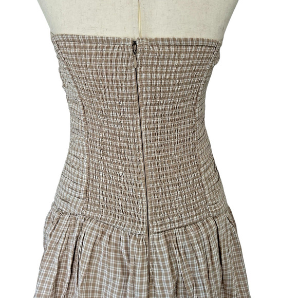 Abercrombie & Fitch The A&F Emerson Drop-Waist Mini Dress in Brown Gingham Small - Picture 7 of 15
